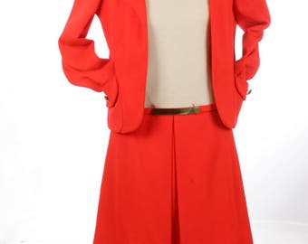 FREE US SHIPPING Mod Jackie O Vintage Wool Mini Dress Crop Jacket Suit