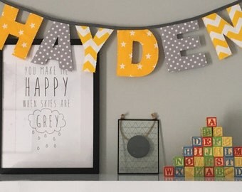 Grey and Yellow Personalised Name Bunting