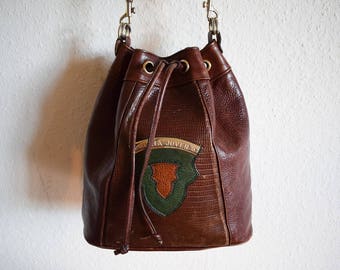 Vintage Leather Crossbody Bag, Vintage Designer Handbag, Vintage Bucket Bag, 90s Boho Festival Fashion Bag With Long Handle