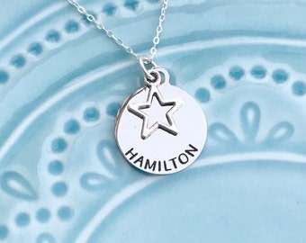 Hamilton Musical Necklace, Playbill and Soundtrack Album Cover, --Engraved-- Broadway, Sterling Silver, Stainless Steel, Gift for Fan