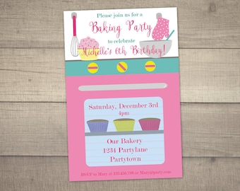Baking Party Invitation , Cake Decorating Party , Baking Birthday Invitation, Cooking Invitation , digital file.With FREE Thank You card