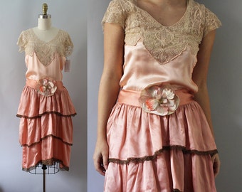 1920s Silk Dress / Vintage Antique Early 20s Flapper Dress / XS S