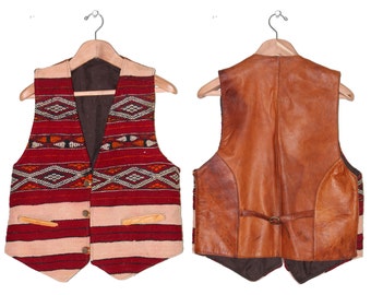 Leather & Handwoven Mens Moroccan Bohemian Vest