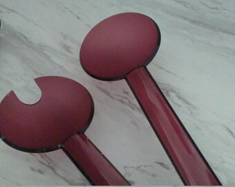 Preludio CRANBERRY Pink Deep Mulberry Red Purple Salad Tosser Spoon and Fork TUPPERWARE Etsys Vintage Kitchen
