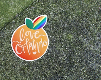 Large Love Orlando Orange Sticker | Orlando | Sticker 3.29" x 4" | Pride | Accessories | LBGTQ | Gift