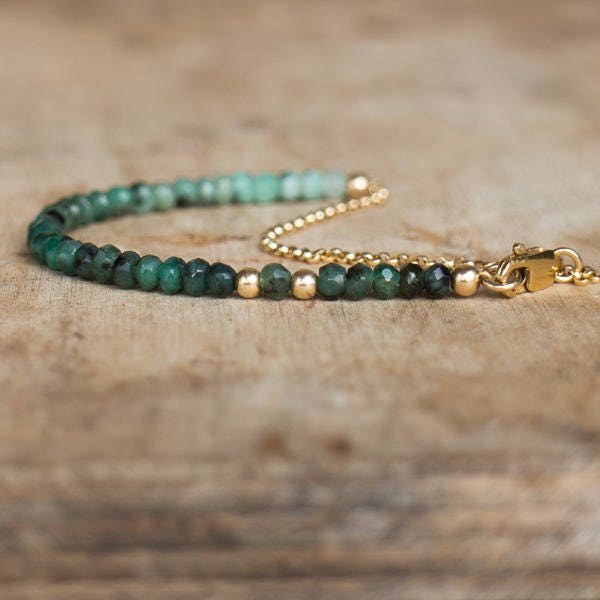 Emerald Bracelet, May Birthstone, Raw Emerald Jewelry, Ombre Emerald Bracelet, Wife Gift, Emerald Jewellery, Gemstone Stacking Bracelet