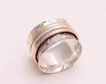 925 Solid Sterling Silver Copper-Brass Spinner Ring