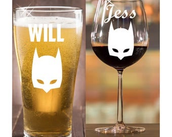 Batman Fans gift/ Batman/ personalized glasses/ personalized gift/ stemless wine glass/ Engagement gift/ Personalized Wine Glasses/ Funny