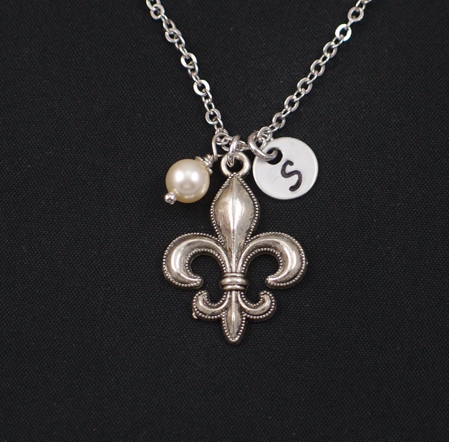 Fleur De Lis Necklace Sterling Silver Filled Initial