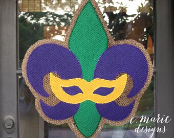 Mardi Gras fleur de lis Burlap Door Hanger