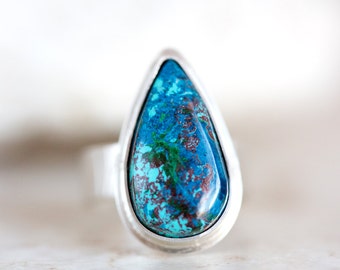 Shattuckite Ring, Turquoise Ring, Blue Gemstone Silver Ring Custom Made in Your Size
