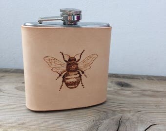 Bumble Bee Leather Hip Flask