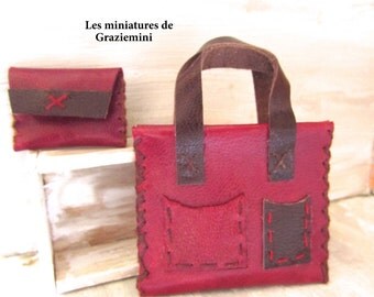Miniature leather bag & purse - scale 1:6- dollhouse miniatures- UNIQUES ITEMS