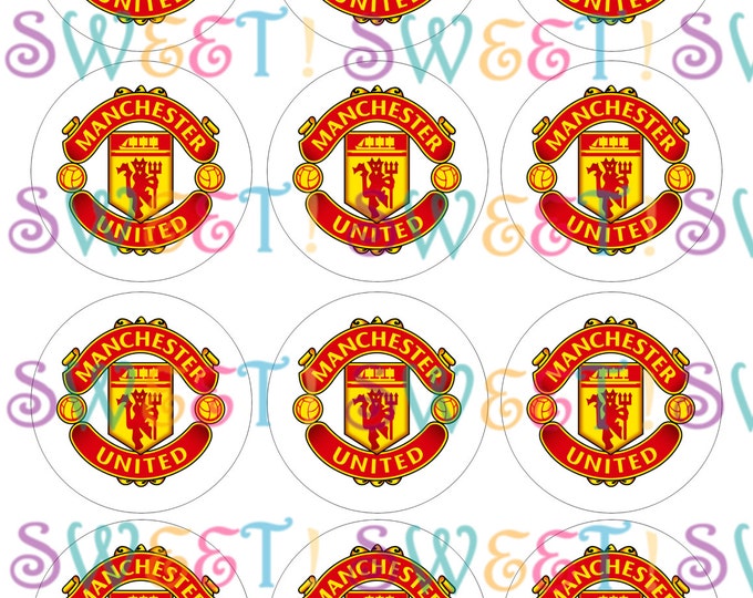 Edible Manchester United Cupcake, Cookie or Oreo Toppers - Wafer Paper or Frosting Sheet