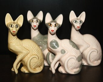 Sphynx cat figurine ceramics handmade, statuette porcelain