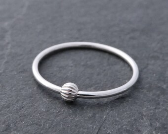 Thin Sterling Silver Fidget Ring - Petite Stackable Silver Fidget Ring, Worry Ring - Silver Spinning Bead Ring, Small Bead Ring