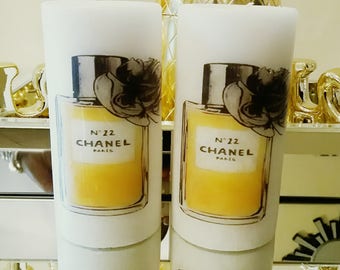 Designer Inspired Rose and gold Perfume bottle Glam Candle Set