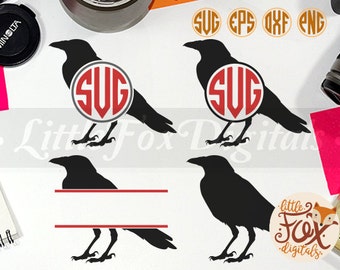 Raven Crow Monogram Bird Animal Pork Silhouette Clipart Vector Digital Illustration Scrapbook svg eps png dxf