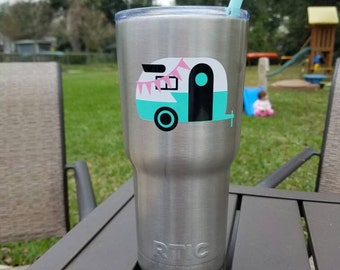 Happy Camper decal sign custom Yeti cup stickers, Yeti personalized, RTIC personalized, Custom Ozark Trail, Yeti cups for women