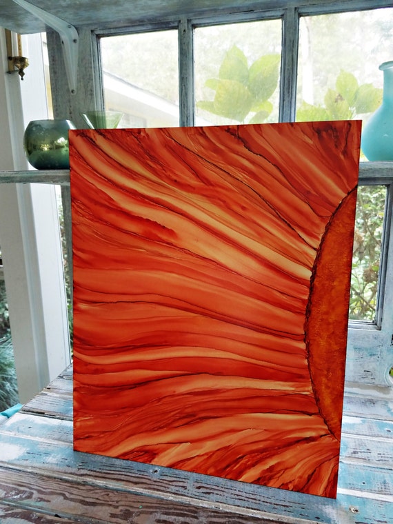 Alcohol Ink 16x20 Painting on Gesso Board Abstract Oranges