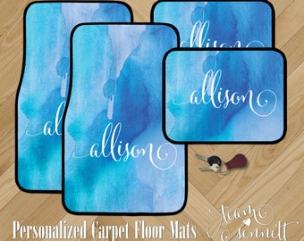 Watercolor Wash Personalized Car Floor Mats - Painted Pattern Monogrammed Carpet Car Mats - Custom Printed Auto Decor - Automotive Gift