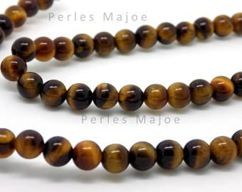 Lot de 10 perles oeil de tigre rondes naturelles 6 mm