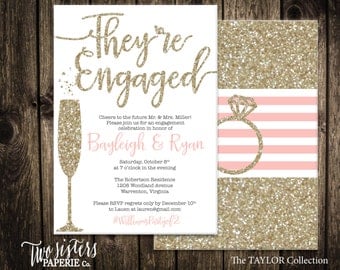 Printable Engagement Party Invitation - TAYLOR Collection - Gold Glitter Engagement Invitation - They're Engaged