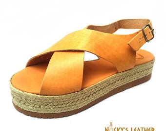 LEATHER SANDALS Platform Sandals from Full Grain Leather Handmade