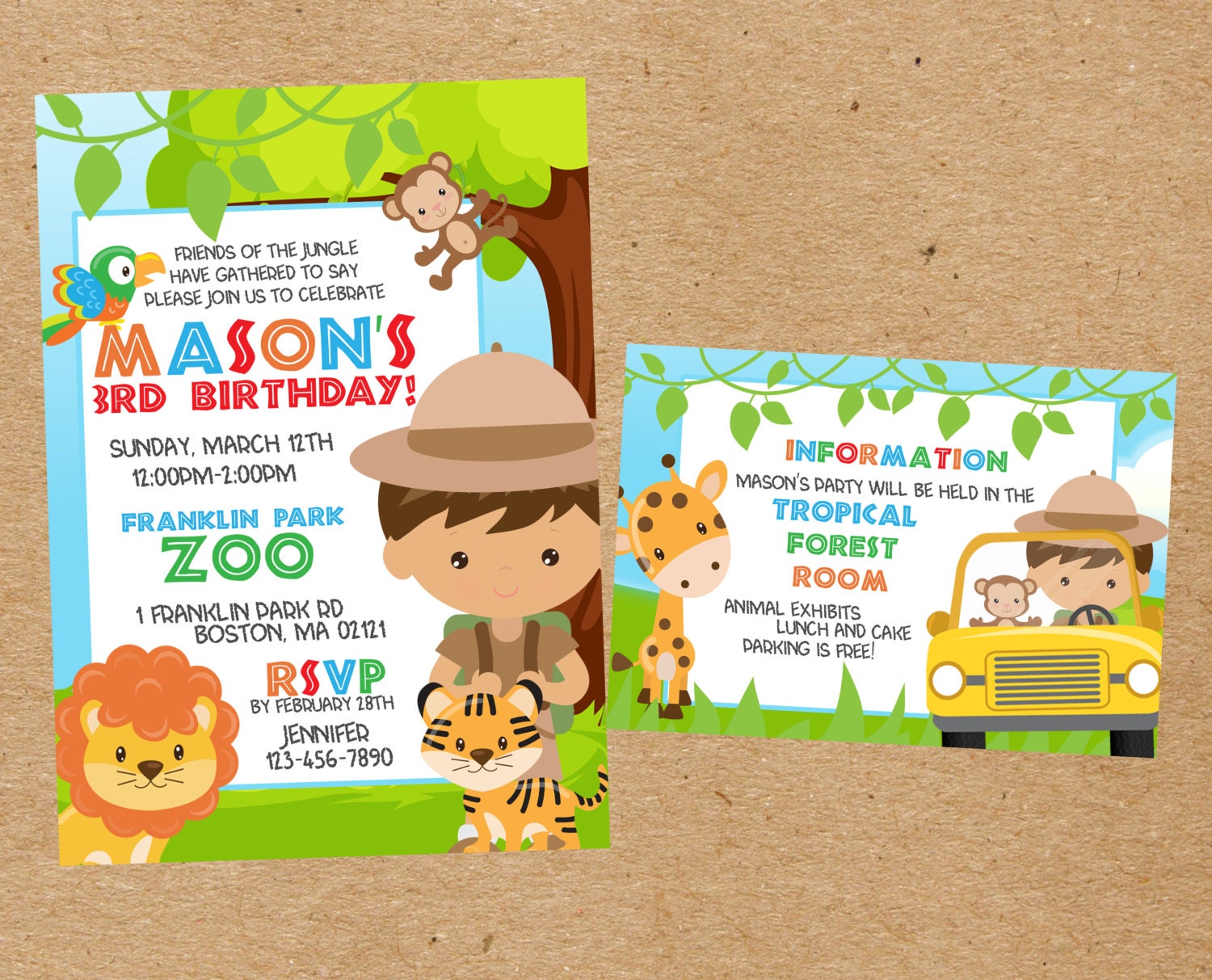 Safari/Zoo Birthday Invitation Set