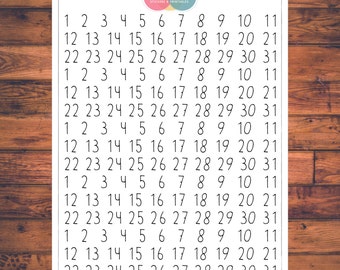 BUJO Day Numbers Planner Stickers, Bullet Journal, Doodle Planner Stickers, Days of the Week, Number Stickers (B006)