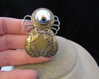 Vintage Two Tone Etched Angel Pin
