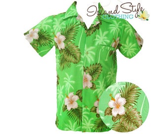 Hawaiian Shirt Green Hibiscus Tropical Party Shirt