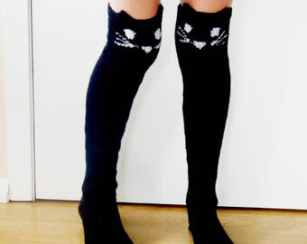 Knitting PATTERN - Cat Socks, Thigh High Socks, Long Socks, Over The Knee Socks, Animal Socks, Fashionable Socks, Knee Socks For Women