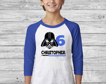 Custom Personalized Darth Vader Raglan Birthday Shirt - Personalized Star Wars Birthday Shirt - Light Saber Birthday Shirt - Star Wars Shirt