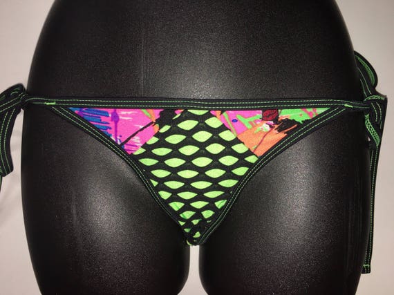 ONEof aKIND *** MissManeater VANDALIZE tie side spliced boutique bikini pant *** SUPER LOW rise!