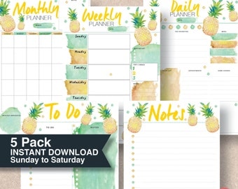 A5 2017 planner inserts. Last Minute Gift. Pineapple printable planner 5 pack includes: 4 sizes; A4, A5, Letter & Half Letter | #626