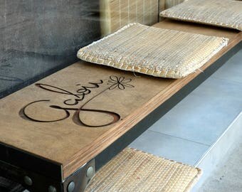 Industrial Style BENCH. Industrial bench. Bench industrial style. Bench with initials, logo or name! Reclaimed wood furniture Engraved