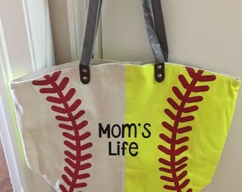 Baseball Softball Tote, Baseball Tote, Softball Tote, Combined Sports tote, Mom handbag, Personalized Sport Tote