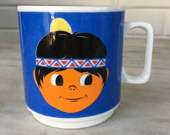 Vintage Johann Seltmann Vohennstrauss Bavaria Native Indian Boy child's cup mug, made in Germany, child's cup