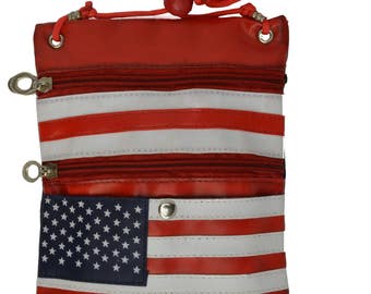 Leather Travel Neck Pouch Holder Passport Id Wallet Black Security Bag Pocket With Flags USA, Texas, Canada, Mexico And UK 510
