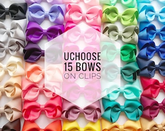 15 Hair bows on clip UCHOOSE, hair bows, bow bundle, toddler bows, baby bows, girls bows, clip bows, cheap hair bows, hair bow set, bow clip