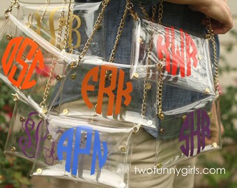 Personalized Sporting Event Clear Cross Body Clutch Purse with Chain and Vinyl Monogram