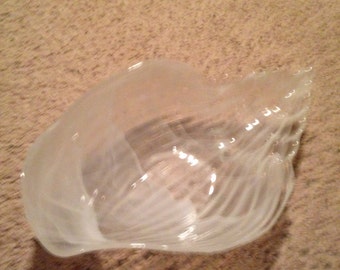 Beautiful pale blue and white glass shell shaped bowl