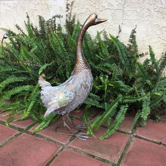 Goose Life Size Garden Art Patina Brass Metal Geese Yard