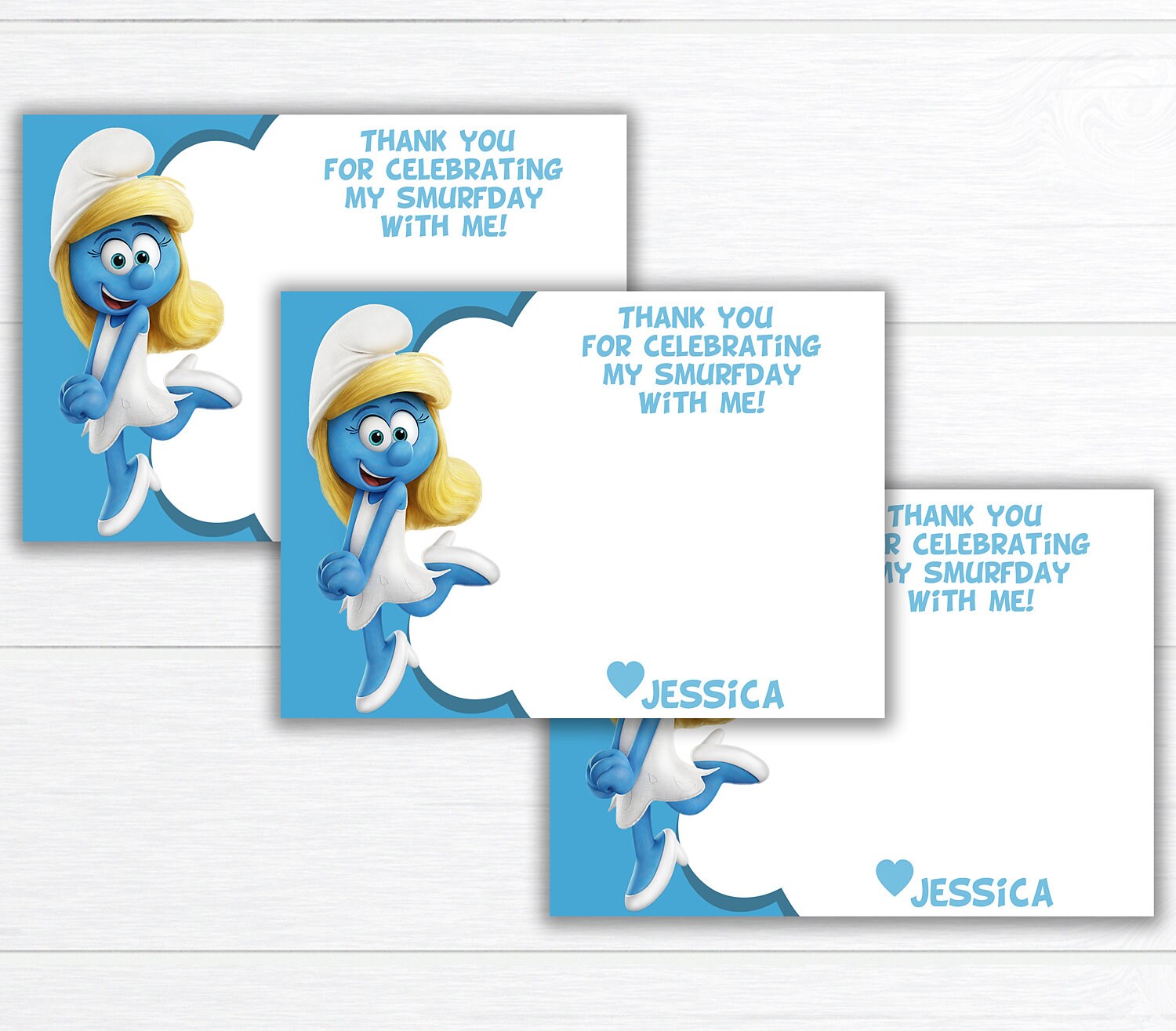 smurf thank you cards smurfette birthday party thank you smurf thank you cards smurfette birthday party thank you