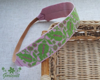 Green headband hand embroidery flowers headband adult accessory nature inspired gift for woman hair headband fabric boho headband her gifts