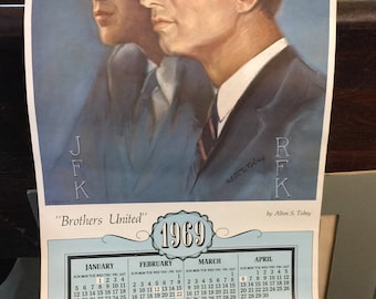 1969 JFK Brothers United Calender . Vintage John F Kennedy . Jfk . President kennedy