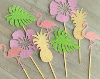 Cupcake Toppers, Luau Theme Party, Luau Cupcake Toppers, Luau Party Decorations, Hawaiian Party Decorations, Tropical Party Decorations