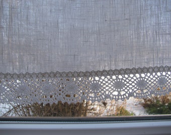Privacy Linen Cafe Curtain Romantic Cafe Curtain with Lace Edge Trim Window Panel French Country kitchen Curtain.Custom Curtain