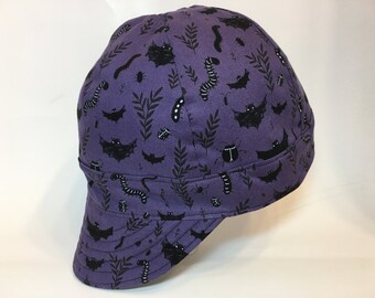 Welding Cap - Cycling Cap - XXL (8) Deep Crown - Creepy Crawly Print on Purple w/ Black Solid - 11/01/16